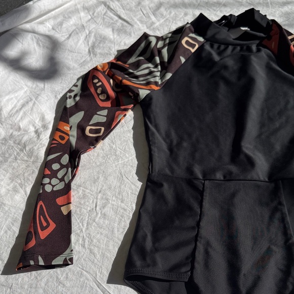 Seea Long Sleeve One-Piece Swimsuit in Black with Multicolor Print Sleeves - Picture 8 of 8